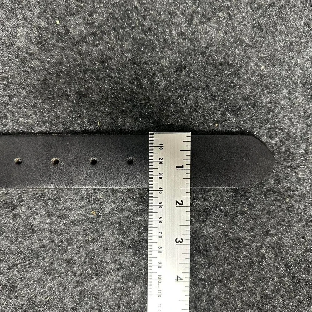 Vintage Italian Leather Belt Large Black Silver Double Ring Buckle USA Made